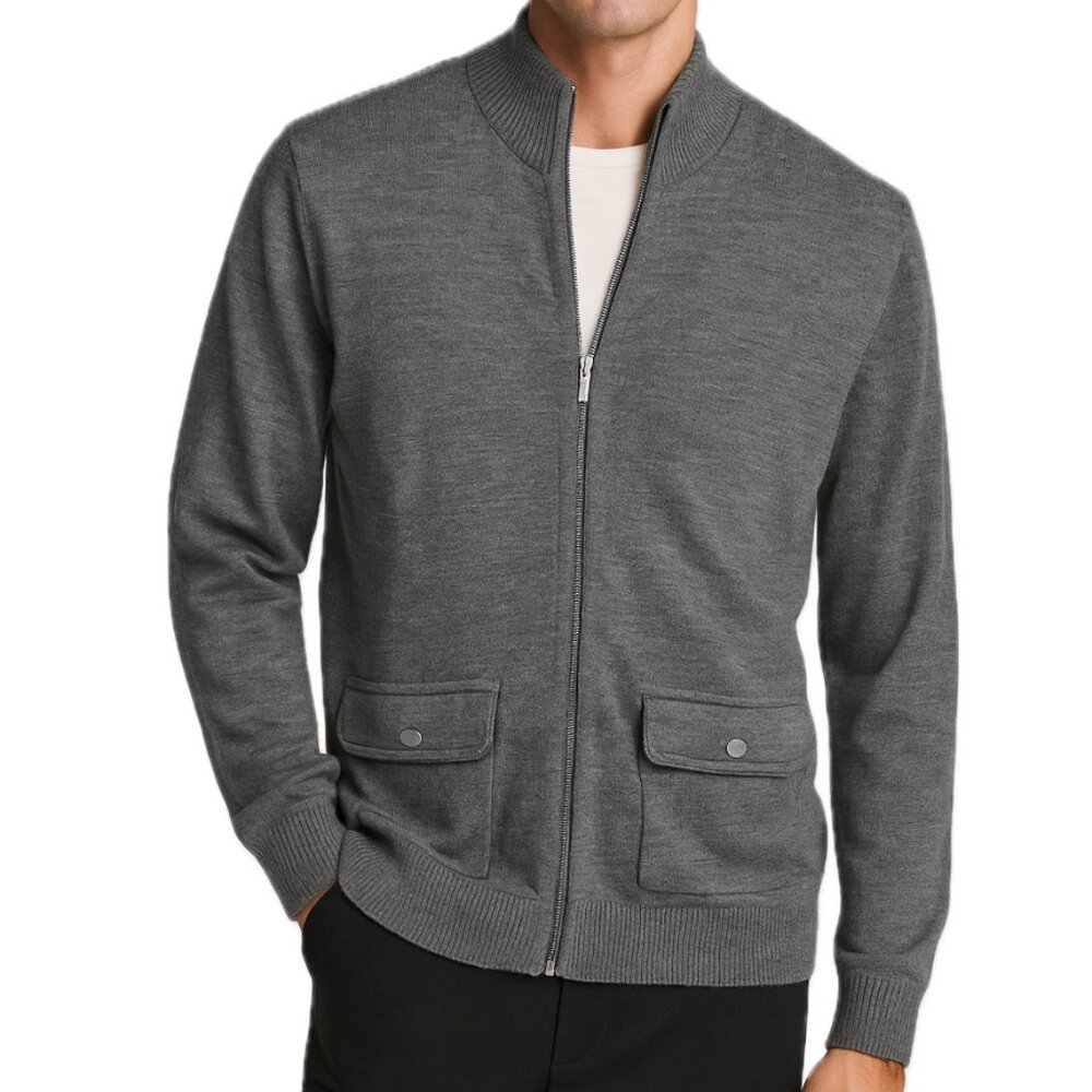 Michael Kors Men’s | Gray Wool Blend Full Zip Cardigan Sweater w/ Pockets | XL